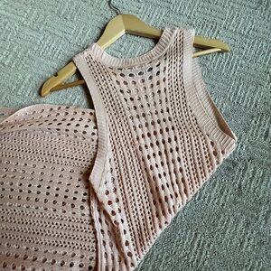 👙 🏝️ ☀️ Women's Crocheted Blush Pink Swimsuit Cover-up Maxi Dress. OS 👙 🏝️ ☀️